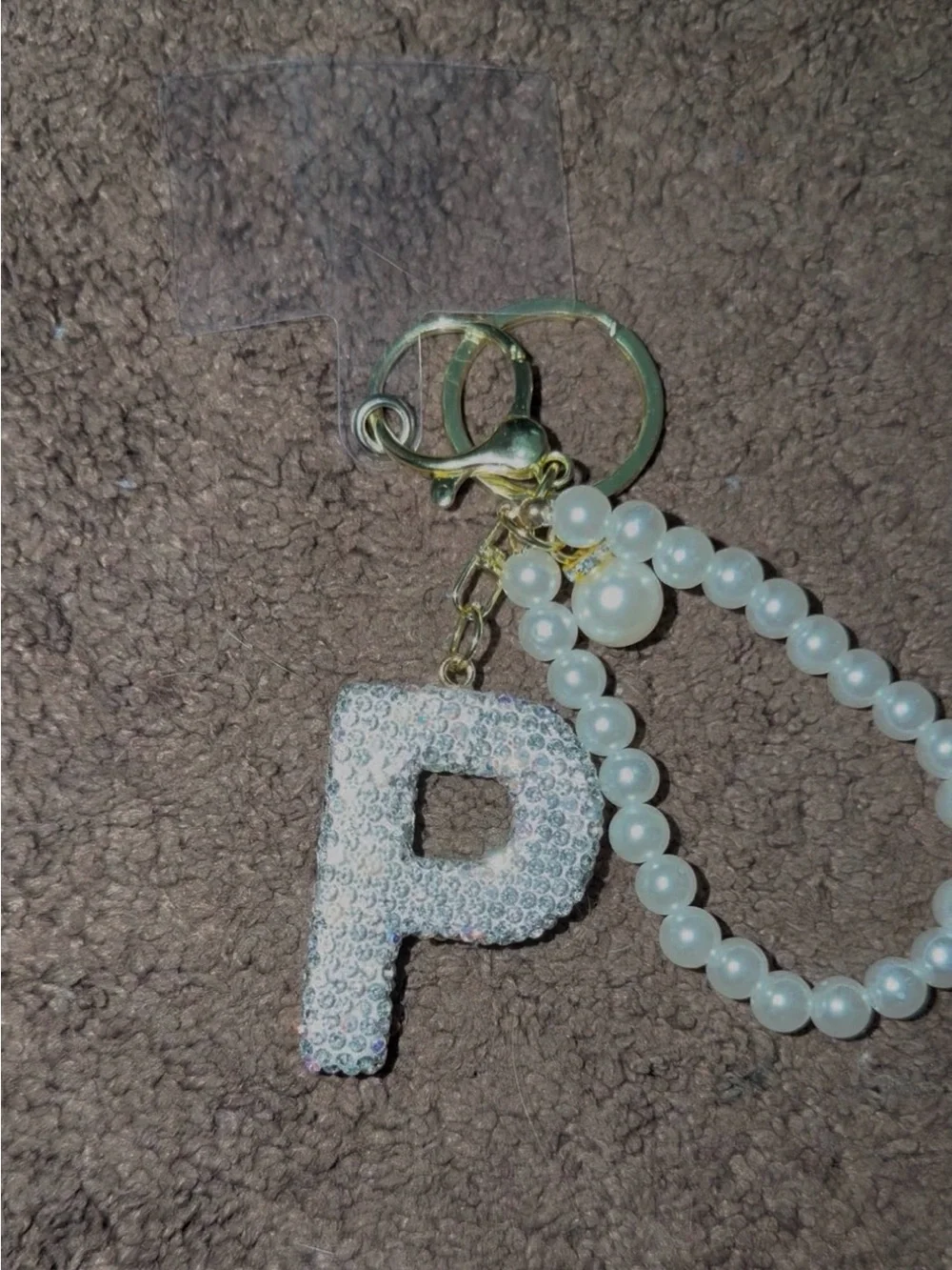 🍒Initial P Rhinestone Phone Charm Pearl Wristlet Keychain